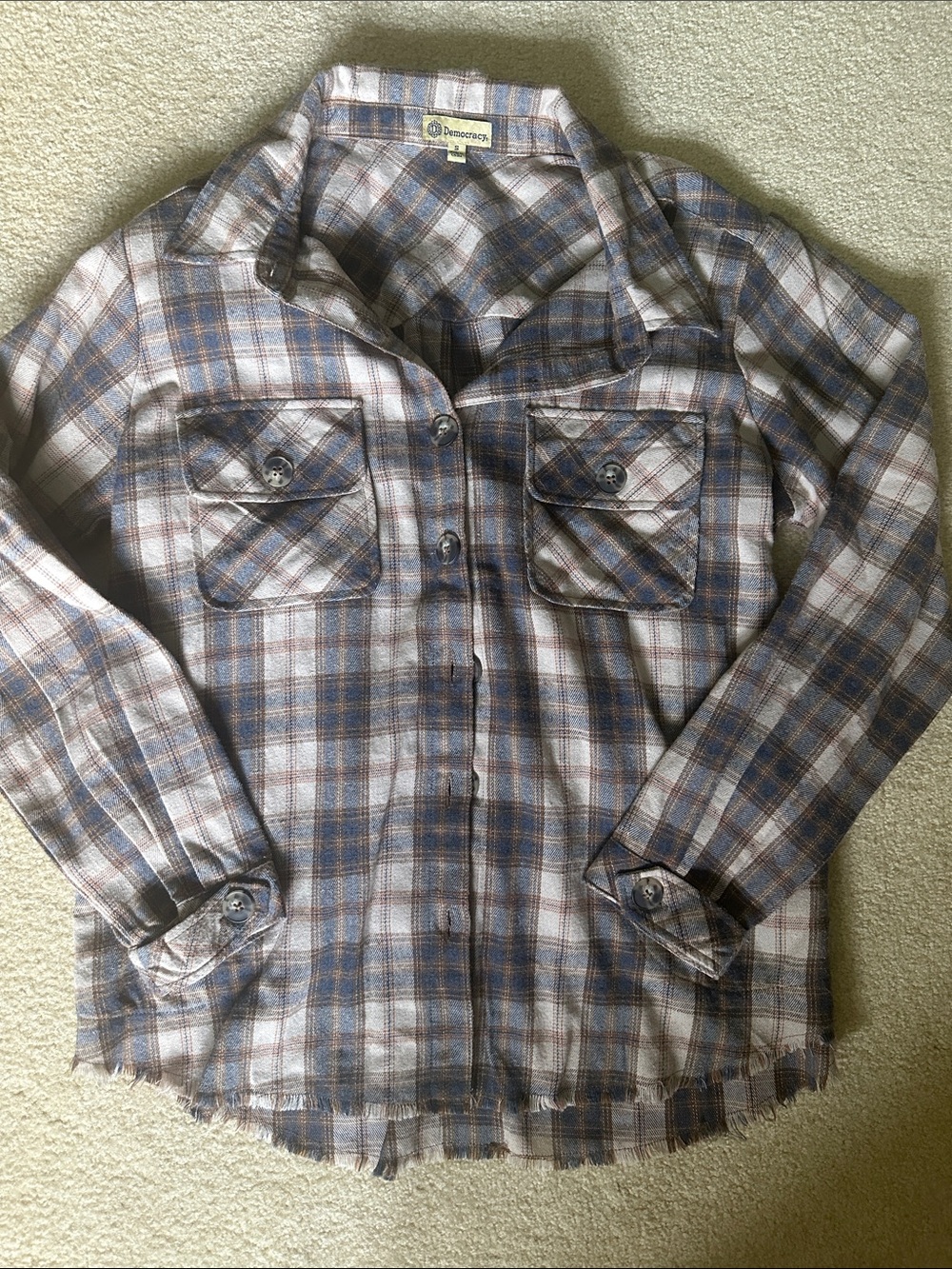 Democracy Tan and Blue Plaid Shirt